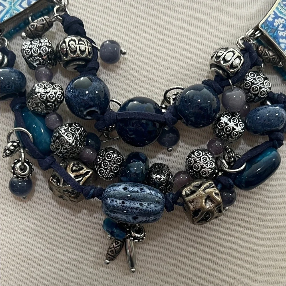 Vintage Blue and Silver Beaded Necklace